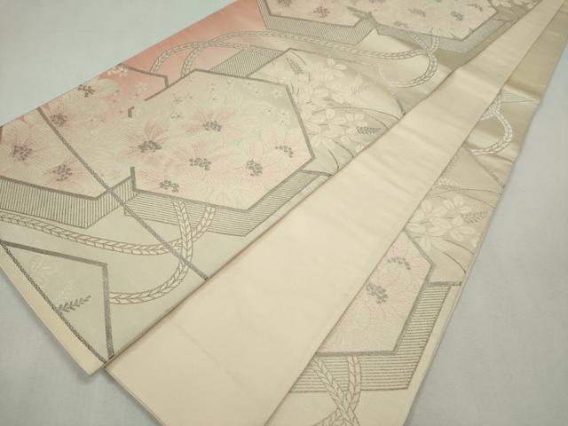平和屋着物◎六通柄袋帯　唐織　草花文　銀糸　正絹　逸品　CABF6555ou