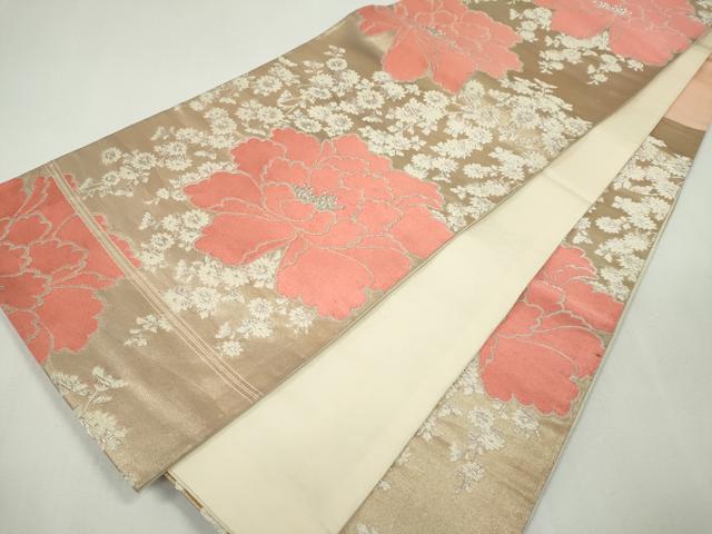 平和屋着物◎六通柄袋帯 唐織 枝花文 銀糸 正絹 逸品 CABF6556ou