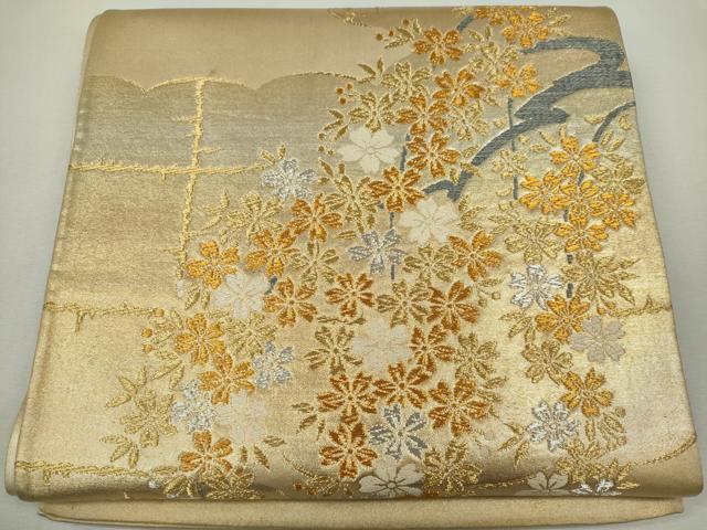 平和屋着物◎六通柄袋帯 枝桜文 金銀糸 正絹 逸品 CABF6559ou