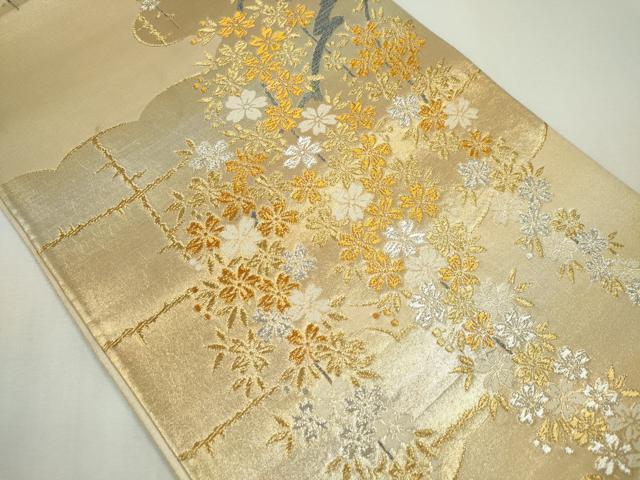 平和屋着物◎六通柄袋帯 枝桜文 金銀糸 正絹 逸品 CABF6559ou