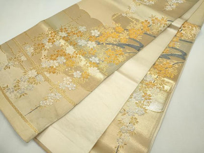 平和屋着物◎六通柄袋帯 枝桜文 金銀糸 正絹 逸品 CABF6559ou