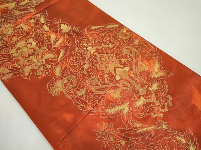 平和屋着物◎西陣　六通柄袋帯　花唐草文　金銀糸　証紙付き　正絹　逸品　CABF6560ou