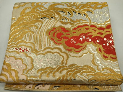 平和屋着物◎六通柄 京袋帯 唐織 立波文 金銀糸 正絹 逸品 CABF6561ou