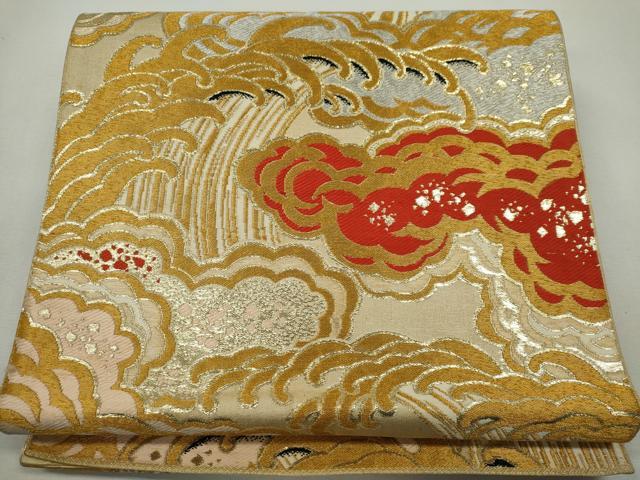 平和屋着物◎六通柄 京袋帯 唐織 立波文 金銀糸 正絹 逸品 CABF6561ou