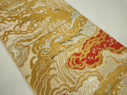 平和屋着物◎六通柄 京袋帯 唐織 立波文 金銀糸 正絹 逸品 CABF6561ou
