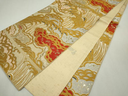 平和屋着物◎六通柄 京袋帯 唐織 立波文 金銀糸 正絹 逸品 CABF6561ou