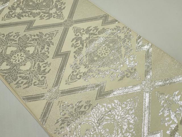 平和屋着物◎六通柄袋帯 正倉院花文 銀糸 正絹 逸品 CABF6563ou