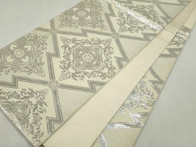 平和屋着物◎六通柄袋帯 正倉院花文 銀糸 正絹 逸品 CABF6563ou
