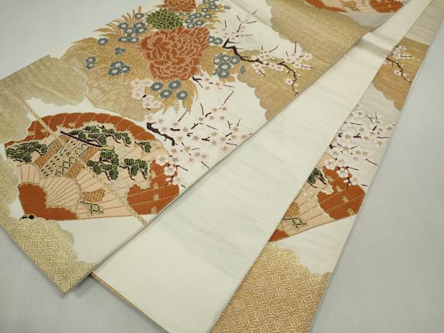 平和屋着物◎六通柄袋帯 唐織 檜扇花松文 金糸 正絹 逸品 CABF6565ou