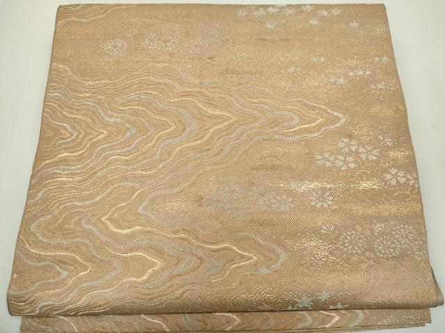 平和屋着物◎六通柄 京袋帯 流水草花文 金銀糸 正絹 逸品 CABF6567ou
