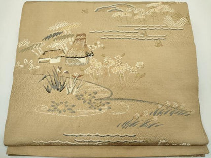 平和屋着物◎太鼓柄 本袋帯 唐織 風景文 金糸 正絹 逸品 CABF6569ou