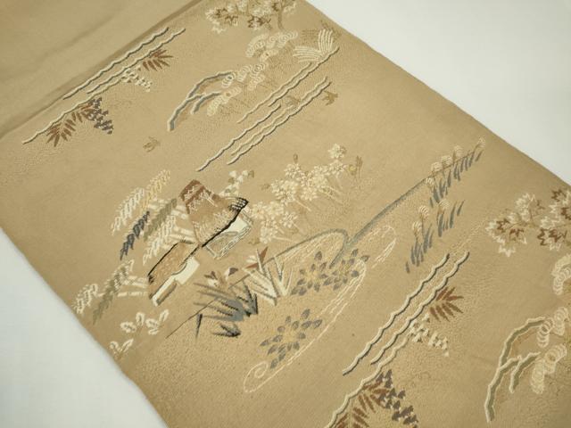 平和屋着物◎太鼓柄 本袋帯 唐織 風景文 金糸 正絹 逸品 CABF6569ou