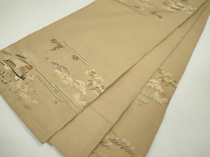 平和屋着物◎太鼓柄 本袋帯 唐織 風景文 金糸 正絹 逸品 CABF6569ou