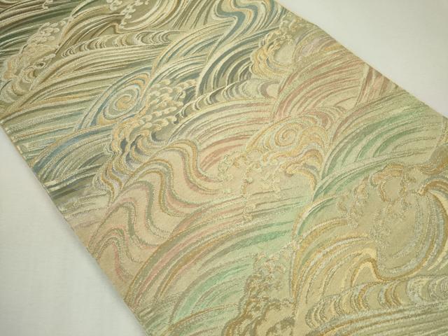 平和屋着物◎流水袋帯 立波文 金銀糸 正絹 逸品 CABF6571ou