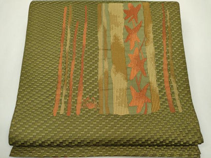 平和屋着物◎八寸名古屋帯 市松織 楓間道 蟹 正絹 逸品 CABF6575ou