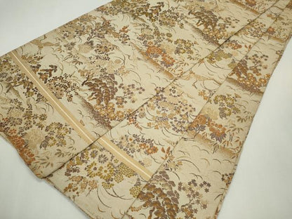 平和屋着物◎アンティーク 大正ロマン 丸帯 唐織 飛鶴草花文 金糸 正絹 逸品 CABF6576ou