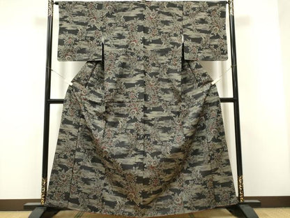 平和屋着物■上質な紬 霞草花文 正絹 逸品 未使用 CABF6599ou