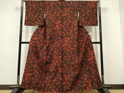 平和屋着物■上質な紬　草花文　正絹　逸品　CABF6603ou