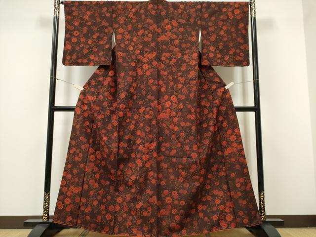 平和屋着物■上質な紬　草花文　正絹　逸品　CABF6603ou