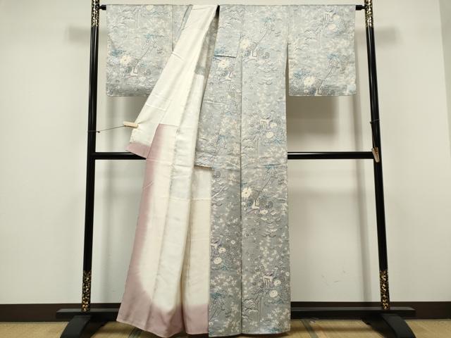 平和屋着物■上質な小紋 御所車花文 正絹 逸品 CABF6605ou