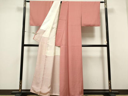 平和屋着物■江戸小紋　万筋　ピンク×白　正絹　逸品　未使用　CABF6614ou