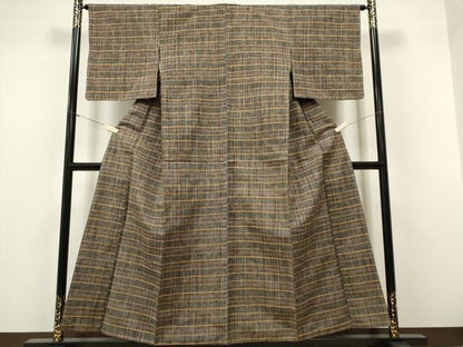 平和屋着物■上質な紬　格子柄　正絹　逸品　未使用　CABF6615ou