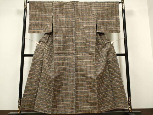 平和屋着物■上質な紬　格子柄　正絹　逸品　未使用　CABF6615ou