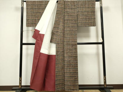 平和屋着物■上質な紬　格子柄　正絹　逸品　未使用　CABF6615ou