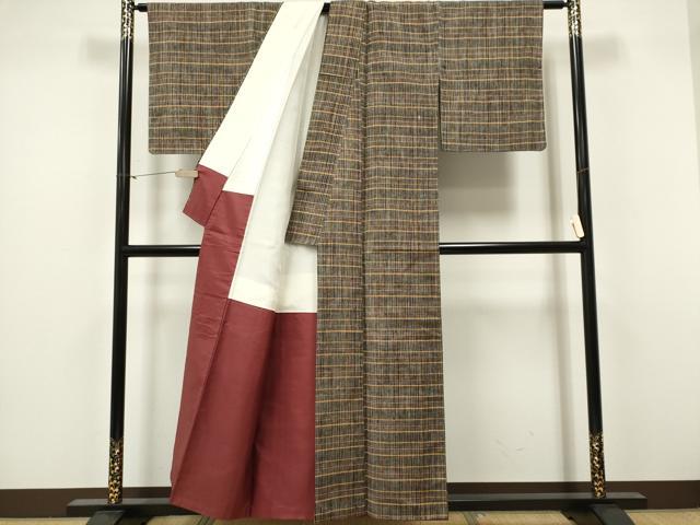 平和屋着物■上質な紬　格子柄　正絹　逸品　未使用　CABF6615ou