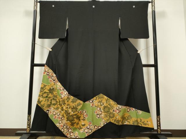 平和屋着物■豪華黒留袖　駒刺繍　吉祥草花文　金彩　正絹　逸品　CABF6619ou