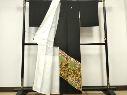 平和屋着物■豪華黒留袖　駒刺繍　吉祥草花文　金彩　正絹　逸品　CABF6619ou