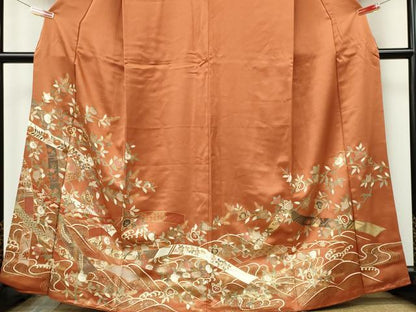 平和屋着物■色留訪問着　駒刺繍　立波枝花文　金銀彩　正絹　逸品　CABF6628ou