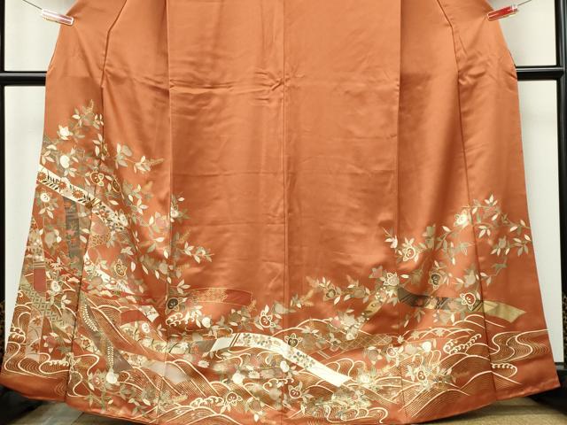 平和屋着物■色留訪問着　駒刺繍　立波枝花文　金銀彩　正絹　逸品　CABF6628ou