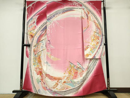 平和屋着物■豪華振袖　駒刺繍　几帳吉祥花文　暈し染め　金銀彩　正絹　逸品　CABF6630ou