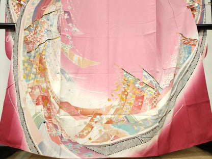 平和屋着物■豪華振袖　駒刺繍　几帳吉祥花文　暈し染め　金銀彩　正絹　逸品　CABF6630ou