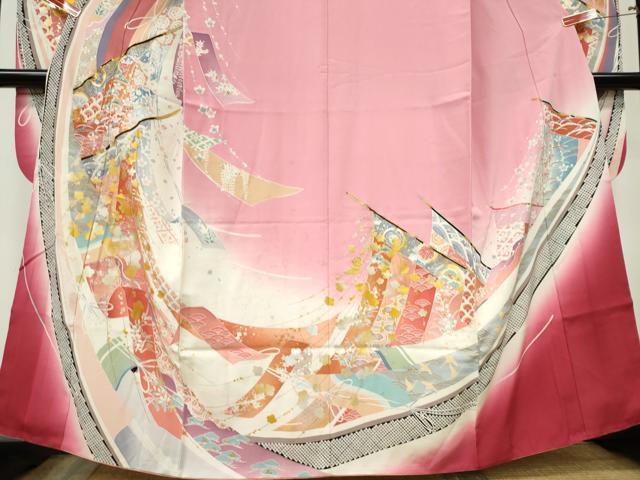 平和屋着物■豪華振袖　駒刺繍　几帳吉祥花文　暈し染め　金銀彩　正絹　逸品　CABF6630ou