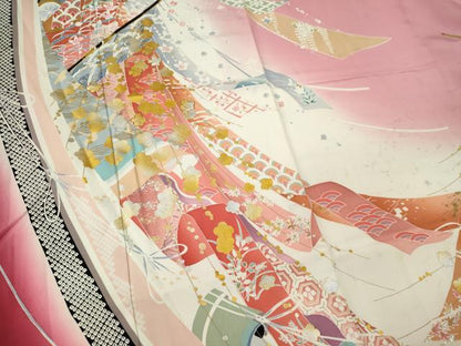 平和屋着物■豪華振袖　駒刺繍　几帳吉祥花文　暈し染め　金銀彩　正絹　逸品　CABF6630ou