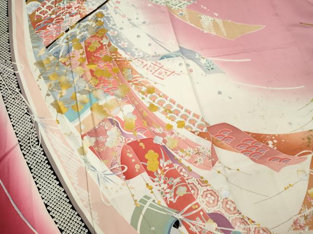 平和屋着物■豪華振袖　駒刺繍　几帳吉祥花文　暈し染め　金銀彩　正絹　逸品　CABF6630ou