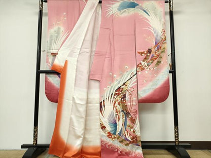 平和屋着物■豪華振袖　流水孔雀花文　暈し染め　金彩　正絹　逸品　CABF6633ou