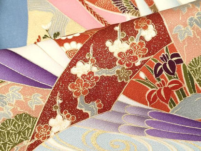 平和屋着物■豪華振袖　流水孔雀花文　暈し染め　金彩　正絹　逸品　CABF6633ou