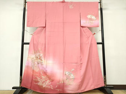 平和屋着物■訪問着　扇面花文　暈し染め　金銀彩　正絹　逸品　CABF6636ou
