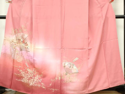 平和屋着物■訪問着　扇面花文　暈し染め　金銀彩　正絹　逸品　CABF6636ou