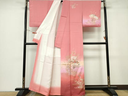 平和屋着物■訪問着　扇面花文　暈し染め　金銀彩　正絹　逸品　CABF6636ou