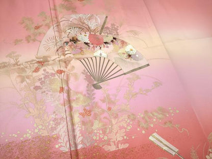 平和屋着物■訪問着　扇面花文　暈し染め　金銀彩　正絹　逸品　CABF6636ou