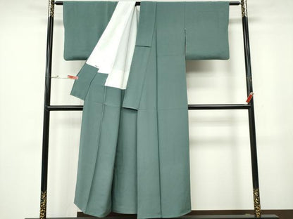 平和屋着物■上質な色無地　作家物　千草色　正絹　逸品　CABF6641ou