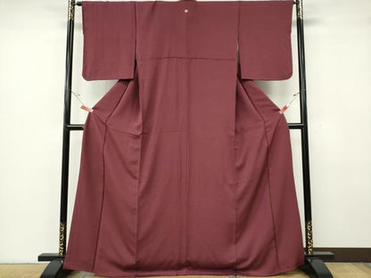 平和屋着物■上質な色無地　暗紅色　正絹　逸品　CABF6644ou