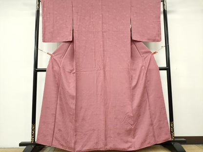 平和屋着物■上質な色無地　青海波花地紋　退紅色　正絹　逸品　CABF6646ou