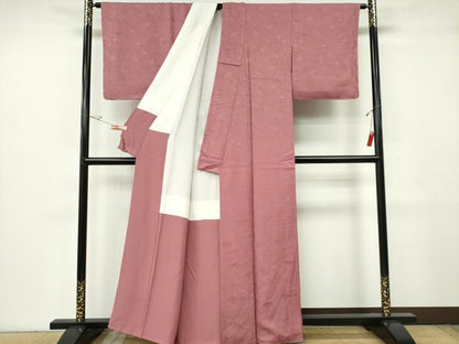 平和屋着物■上質な色無地　青海波花地紋　退紅色　正絹　逸品　CABF6646ou