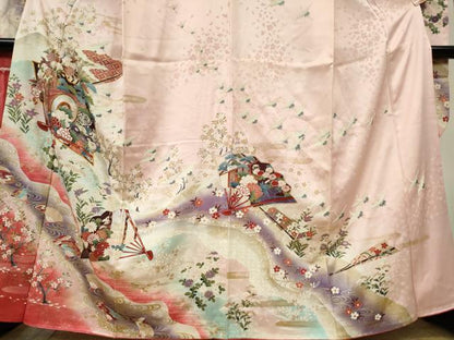 平和屋着物■豪華振袖　駒刺繍　扇面飛鶴花文　正絹　逸品　CABF6651ou