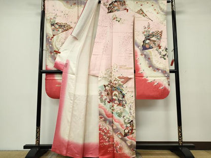 平和屋着物■豪華振袖　駒刺繍　扇面飛鶴花文　正絹　逸品　CABF6651ou